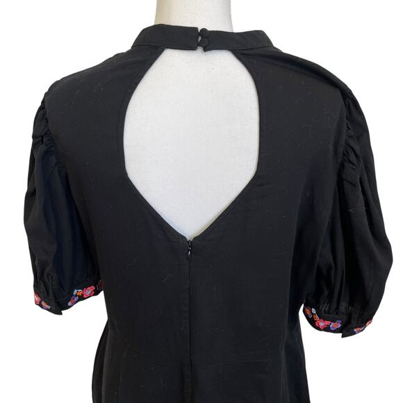 Asos Dress Women's Size 14 Black Cotton Embroidered Floral Colorful Open Back - Picture 8 of 13